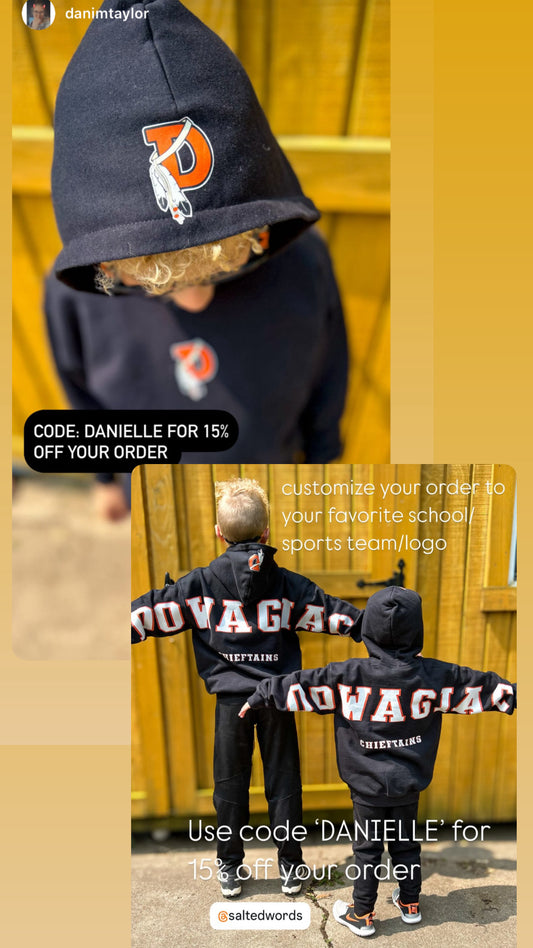 Adult & Youth Dowagiac black and orange Crewneck 18500 Gildan - Heavy Blend™ Hoodie Sweatshirt