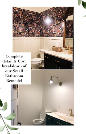 Small Bathroom remodel with black wall paper aesthetic cost & details