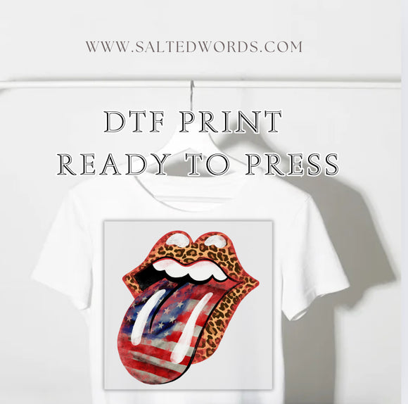 Lips and tongue cheetah & patriotic DTF Transfer - Salted Words, LLC