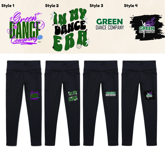 YOUTH Green Dance Girls active core leggins with pockets