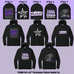 ADULT & YOUTH Black Three Rivers Wildcats PC380H Port & Co™ Performance Pullover Hooded Tee