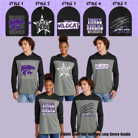 ADULT Black Three Rivers Wildcats ST6044 Sport-Tek® Halftime Hooded Long Sleeve