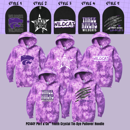 ADULT & YOUTH Three Rivers Wildcats PC144Y Port & Co™ Youth Crystal Tie-Dye Pullover Hoodie