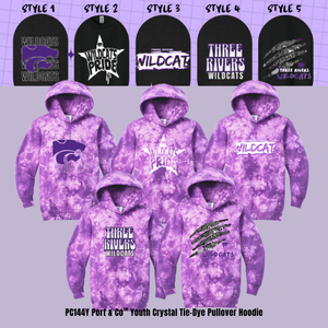 ADULT & YOUTH Three Rivers Wildcats PC144Y Port & Co™ Youth Crystal Tie-Dye Pullover Hoodie