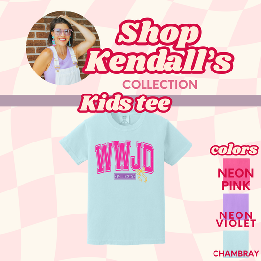 Kendall's Collection YOUTH WWJD croquette bow | Comfort Colors T-shirt | Inspirational Faith Shirt | Gift for Believers | Stylish Religious Apparel