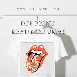 Lips and tongue floral DTF Transfer - Salted Words, LLC