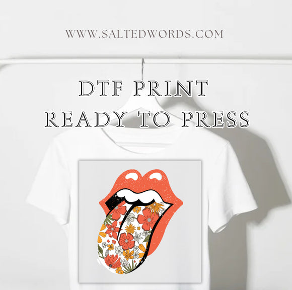 Lips and tongue floral DTF Transfer - Salted Words, LLC