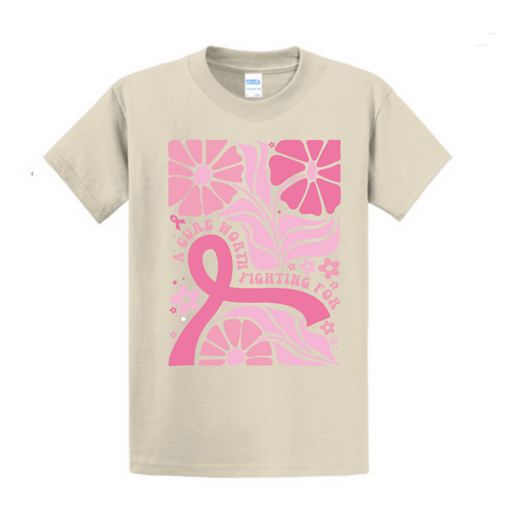 A cure worth fighting for Breast Cancer Awareness Fundraiser Tshirt PC61 Port & Co™ Essential Tee