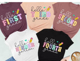 Hello Kindergarten Shirt, Hello First Grade Shirt, Hello Second Grade Shirt, Hello Third Grade Shirt, Back To School DTF transfer Ready to Press Transfer - Salted Words, LLC