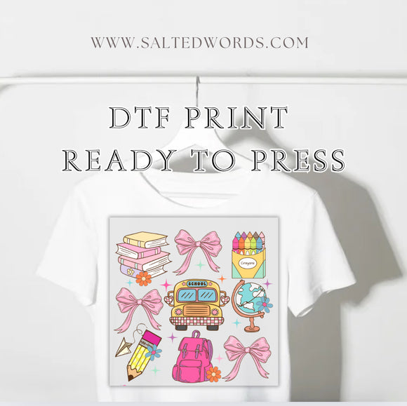 Back to school Bus, bows & books DTF Transfer - Salted Words, LLC
