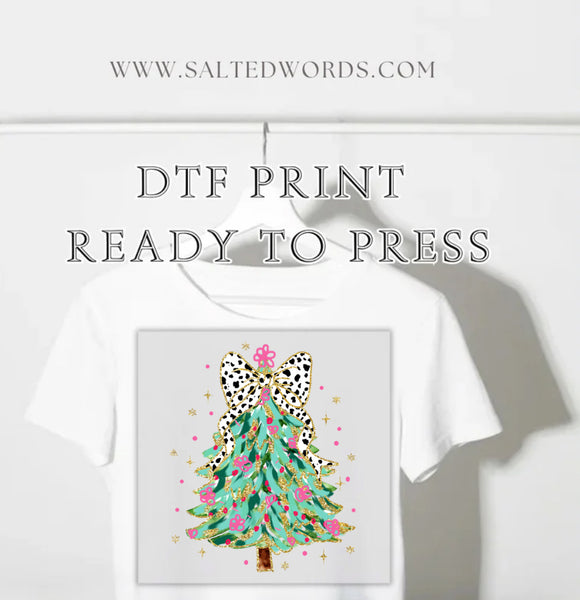 Christmas Tree bow cow print DTF print