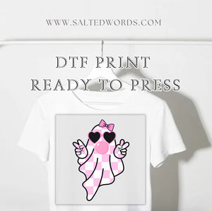 Pink checkered Bubble gum Ghost DTF print