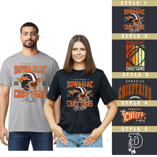 ADULT Football Dowagiac Chieftains Apparel Tshirt - Drifit - Comfort Colors - Salted Words, LLC
