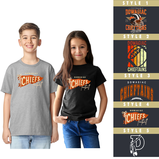 YOUTH Football Dowagiac Chieftains Apparel Tshirt - Drifit - Comfort Colors - Salted Words, LLC