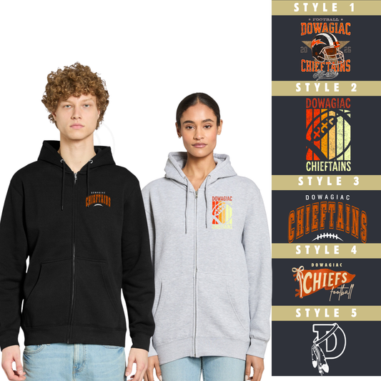 ADULT Dowagiac Chiefs Football Apparel Full Zip Hoodie LS14003 - Salted Words, LLC