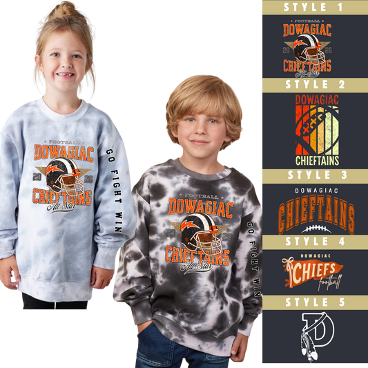YOUTH Dowagiac Chiefs Football Tie Dye Fleece Crew - Salted Words, LLC