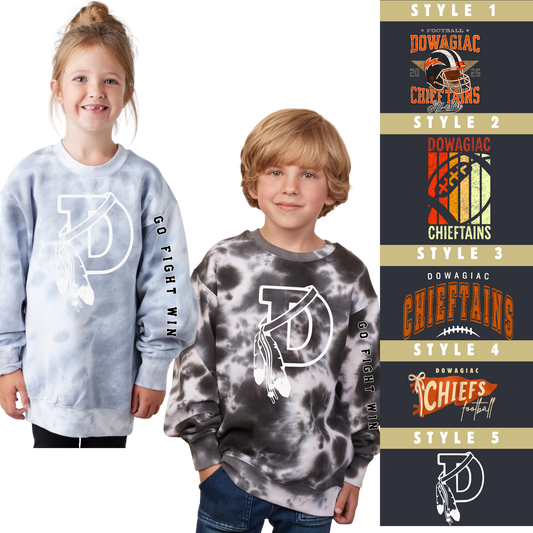 YOUTH Dowagiac Chiefs Football Tie Dye Fleece Crew - Salted Words, LLC