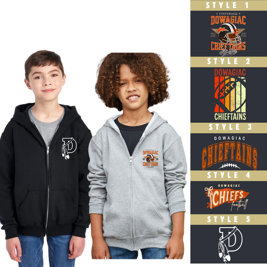 YOUTH Dowagiac Chiefs Football AppareL Full-Zip Hooded Sweatshirt - Salted Words, LLC