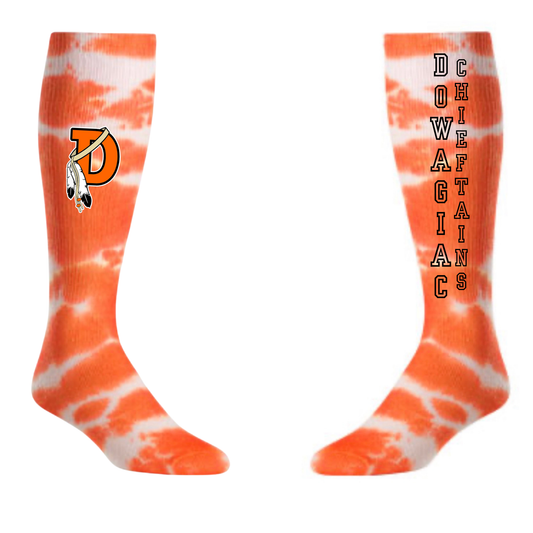 Dowagiac Chieftains tie dye tube socks - Salted Words, LLC