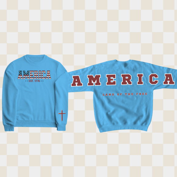 America Land of the Free Patriotic Crewneck Sweatshirtt