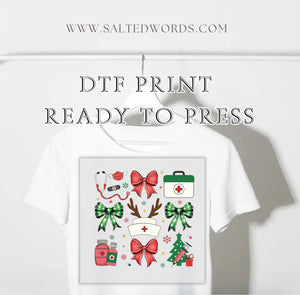 Nurse Croquette Christmas bow Christmas tree 6 set DTF print transfer Ready to Press