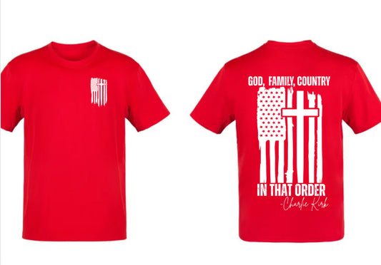 Charlie Kirk God Family Country Tshirt - Long Sleeve - Crewneck - Hoodie Select in drop down menu