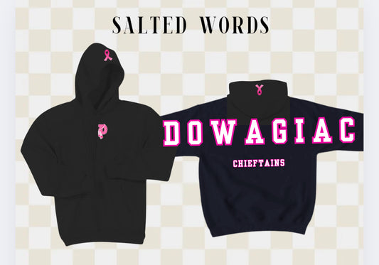 Adult & Youth Dowagiac black & pink breast cancer awareness Crewneck 18500 Gildan - Heavy Blend™ Hoodie Sweatshirt