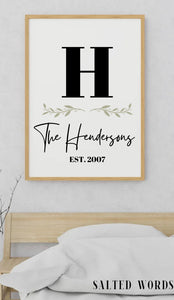Family Name Sign / Personalized Printed Wood Monogram Family Name Sign With Established Date / Modern Name Sign / Farmhouse Sign - Salted Words, LLC