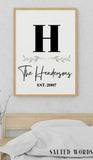 Family Name Sign / Personalized Printed Wood Monogram Family Name Sign With Established Date / Modern Name Sign / Farmhouse Sign - Salted Words, LLC