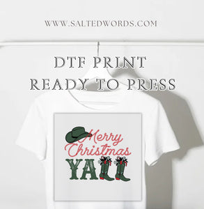 Merry Christmas Yall cowboy hat western Christmas  DTF print transfer Ready to Press