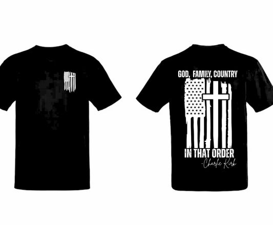 Charlie Kirk God Family Country Tshirt - Long Sleeve - Crewneck - Hoodie Select in drop down menu