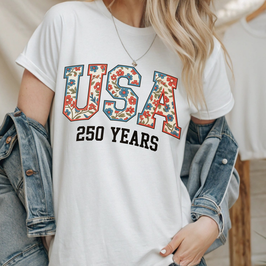 USA 1776 floral Tshirt - Long Sleeve - Crewneck - Hoodie - Salted Words, LLC