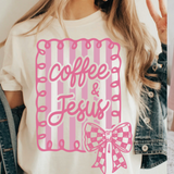 A 3x3 grid showing nine different women's graphic t-shirt color options, featuring slogans like 'Coffee & Jesus', 'Life is Sweet BUTTER with Jesus', and 'SIMPLY Blessed'.