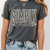 A 3x3 grid showing nine different women's graphic t-shirt color options, featuring slogans like 'Coffee & Jesus', 'Life is Sweet BUTTER with Jesus', and 'SIMPLY Blessed'.