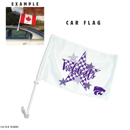 Wildcat Pride Two Sided Sublimation Car Flag and Pole - Salted Words, LLC