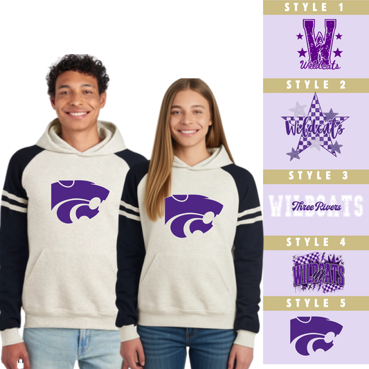 Three Rivers Wildcats JERZEES® 97CR Unisex Varsity Color-Block Hooded Sweatshirt - Salted Words, LLC
