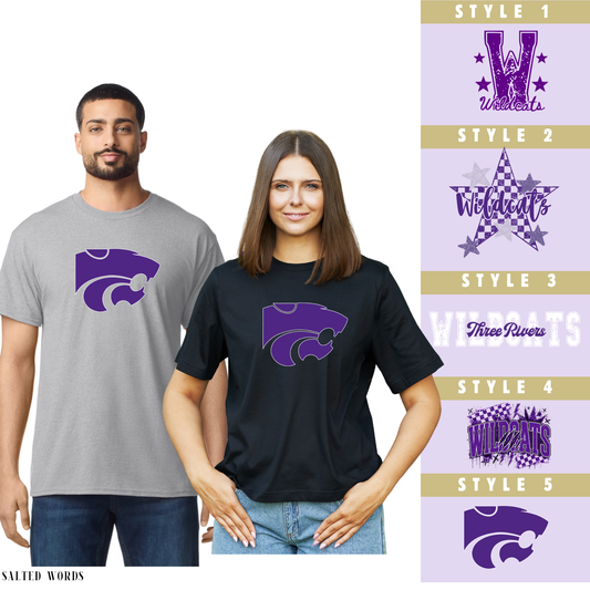 Three rivers wildcats Apparel Tshirt - Drifit - Comfort Colors - Salted Words, LLC