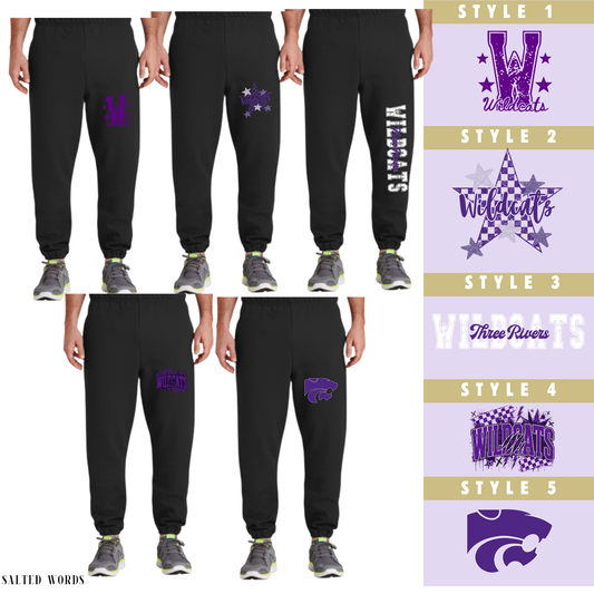 YOUTH Three rivers wildcats Fleece cuffed Sweatpants - Salted Words, LLC