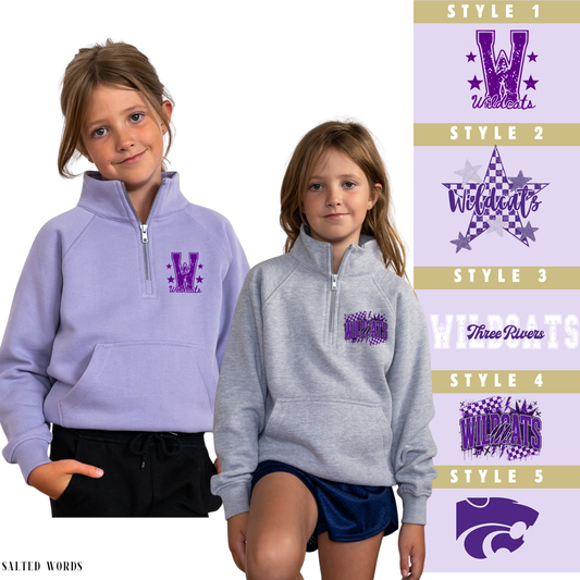 YOUTH Three Rivers wildcats Apparel Enza 91179 Half Zip Fleece - Salted Words, LLC