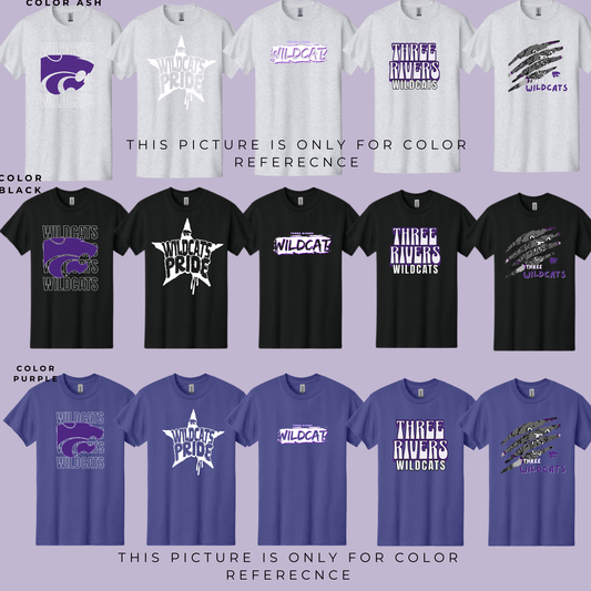 YOUTH Three Rivers Wildcats Spirit Wear Tshirt - Long Sleeve - Crewneck - Hoodie