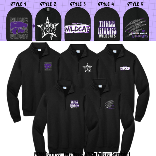ADULT & YOUTH Black Three Rivers Wildcats PC78Q Port & Co™ Core Fleece 1/4-Zip Pullover Sweatshirt