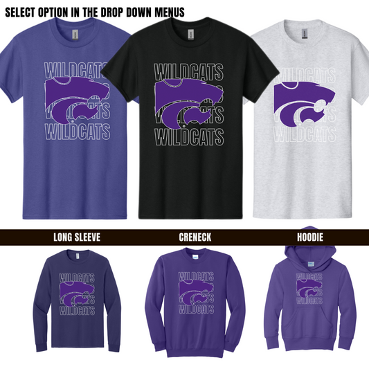 YOUTH Three Rivers Wildcats Spirit Wear Tshirt - Long Sleeve - Crewneck - Hoodie
