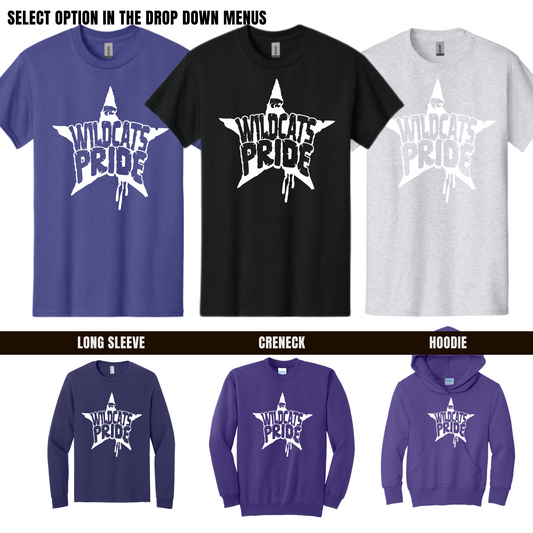 Adult Three Rivers Wildcats Spirit Wear Tshirt - Long Sleeve - Crewneck - Hoodie