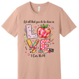 A 3x3 grid showing nine light peach-beige short-sleeve T-shirts, each with a different inspirational Bible verse or quote printed on the front in various colors and styles.