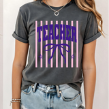 A 3x3 grid showing nine different dark gray graphic t-shirts modeled on a person. The shirts feature various colorful and white inspirational Christian-themed designs including 'HAPPY TO SEE YOUR FACE', 'TEACHER YOU ARE', 'AMEN TEACHERS', and 'JESUS'.