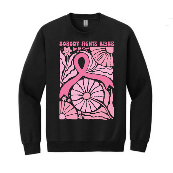 Nobody Fights Alone Breast Cancer Aweareness Crewneck