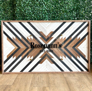 Personalized name wood piece art / Framed wood sign / Geometrical wood wall art with acrylic stand off custom name / Est name sign - Salted Words, LLC