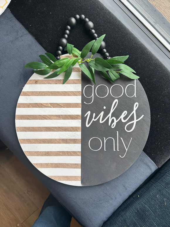 Good vibes only greenery 14” door hanger / modern farmhouse door hanger / welcome decor / door decor - Salted Words, LLC