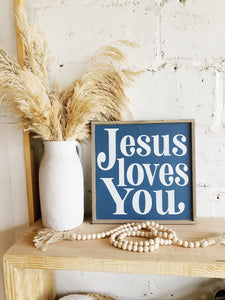 Jesus loves you framed wood sign / home decor Signs / Wall hanging / home decor / wall decor / Scripture Signs / Christian wall decor