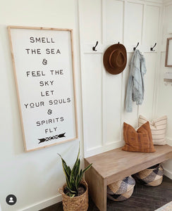 Wall hanging / Smell the sea feel the sky let your souls and spirits fly frame wood quote sign - Salted Words, LLC